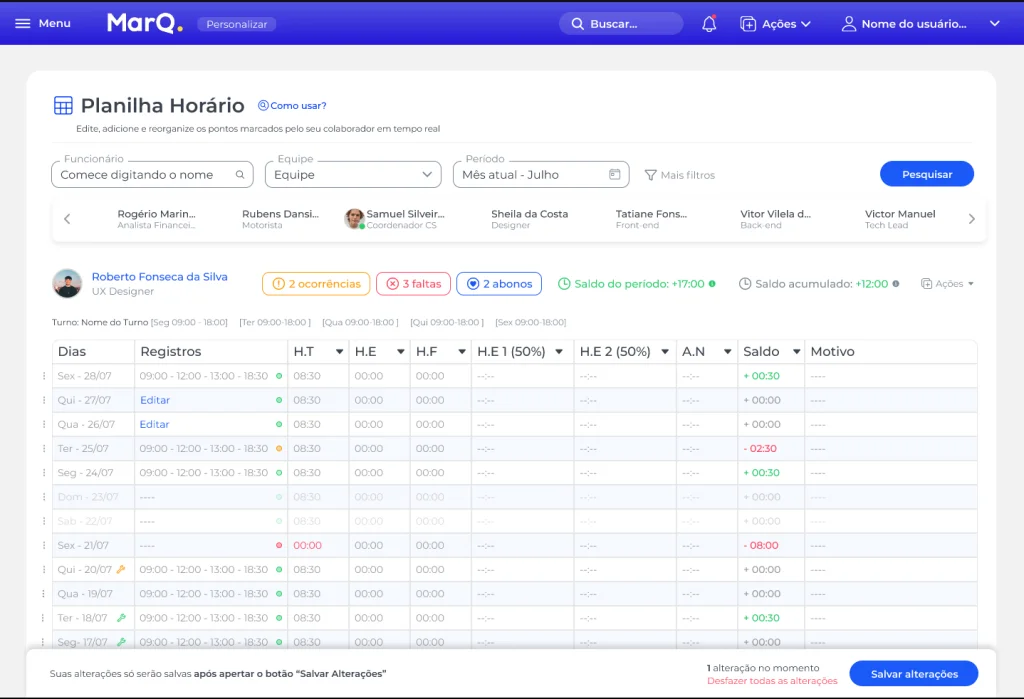 Solução de timesheet da MarQ. 